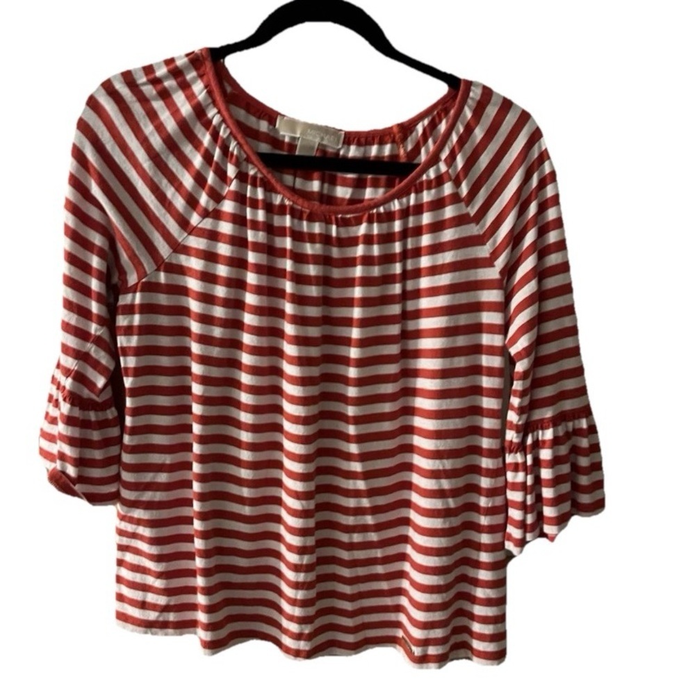 Michael Kors Coral Reef & White Stripe Short Sleeve Top Shirt Women's Medium